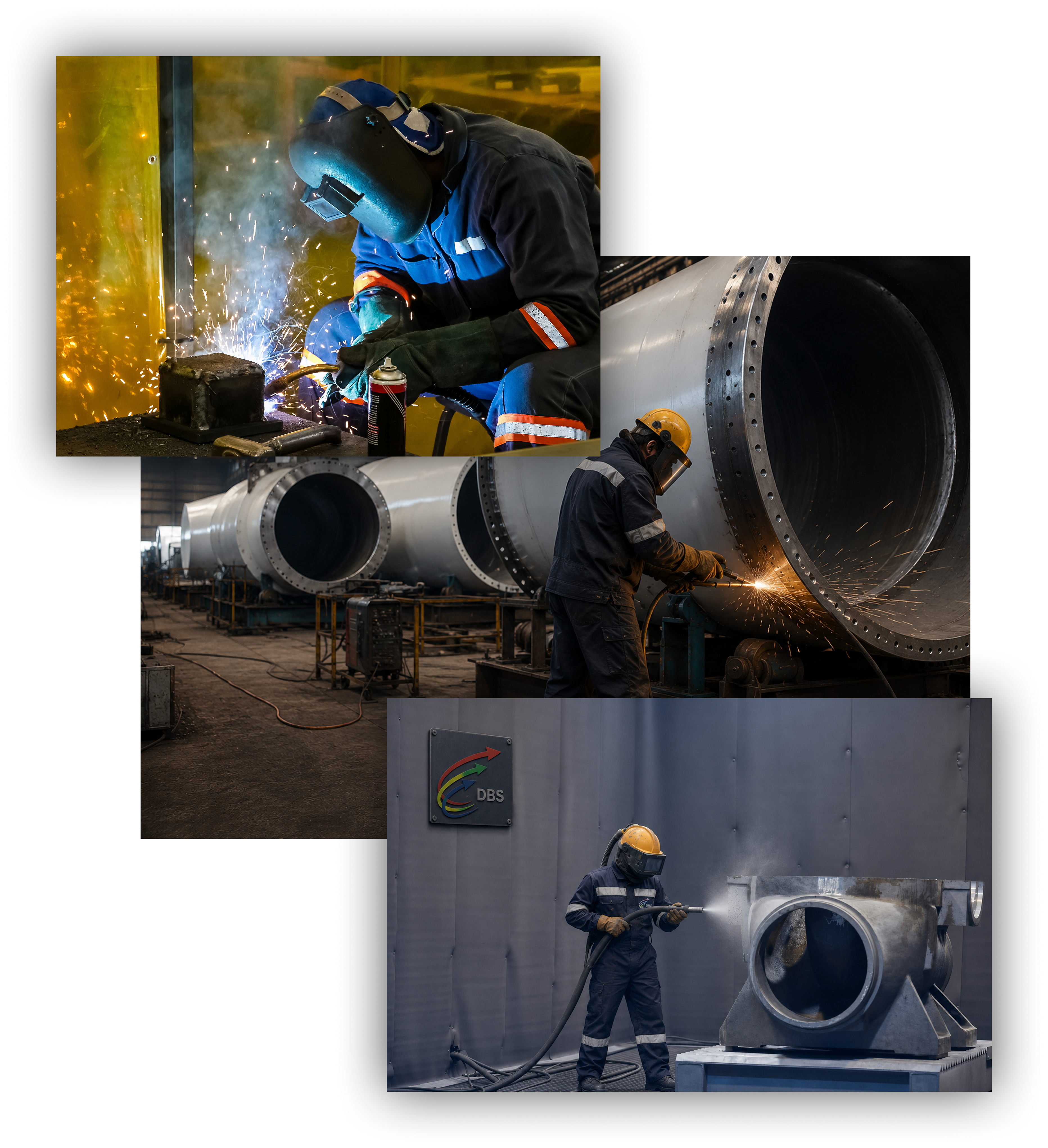 Devibala Structurals fabrication team welding, assembling, and blasting steel components