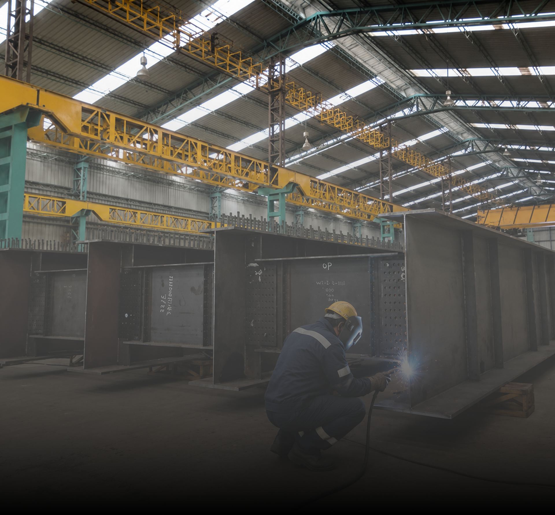Heavy structural steel fabrication workshop