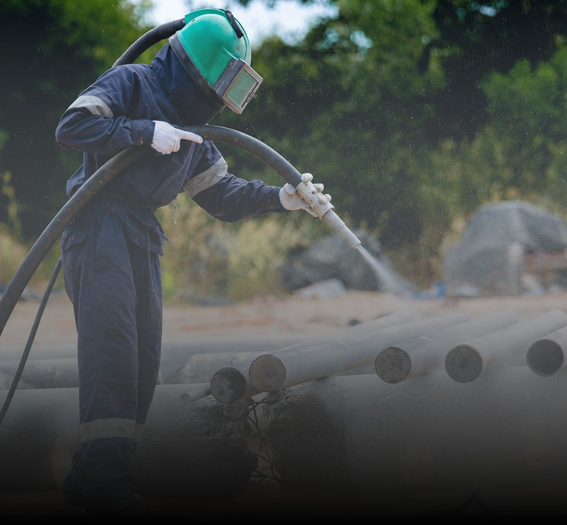 Worker performing surface preparation and blasting